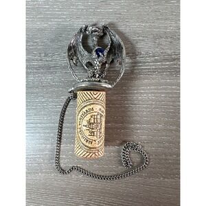 Dragon‎ Wine Bottle Stopper Cork Chain Blue Gem Accent Pewter Finish